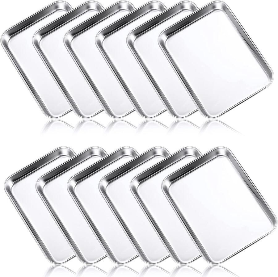 Bakplaat Set Kleine Oven Schalen Bakken en Koken Vaatwasserbestendig 12 Stuks 18x13cm Zilverkleurig