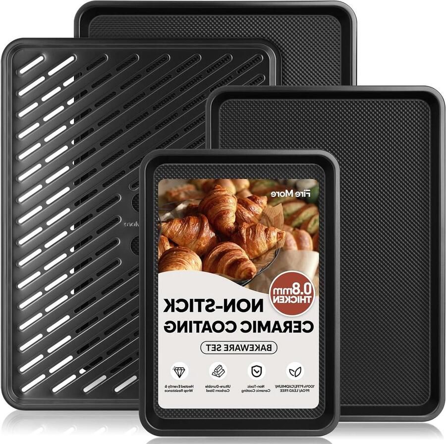Bakplaat Set Koekjesbladen Bakvorm Bakken en Koken Versterkt Koolstofstaal 3 stuks 44.5x33cm Grijs