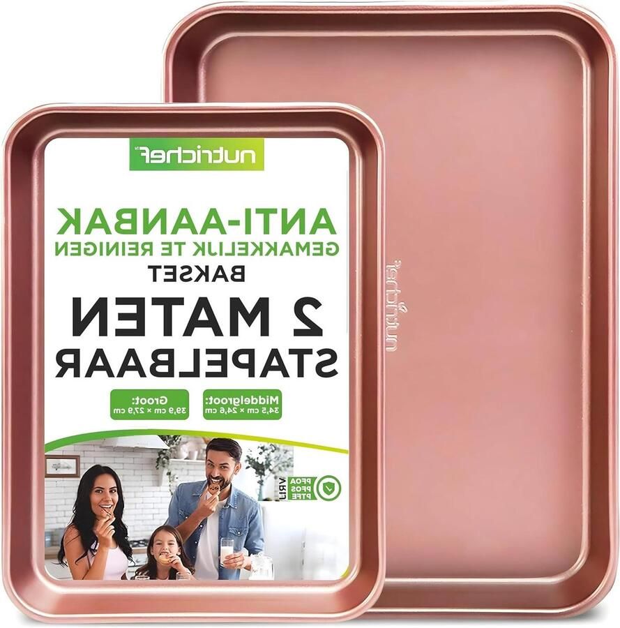 Bakplaat Set Koekjesplaat Oven Bakken en Braden Antiaanbaklaag PFOA-vrij 40x28cm en 34x24.5cm Roségoud