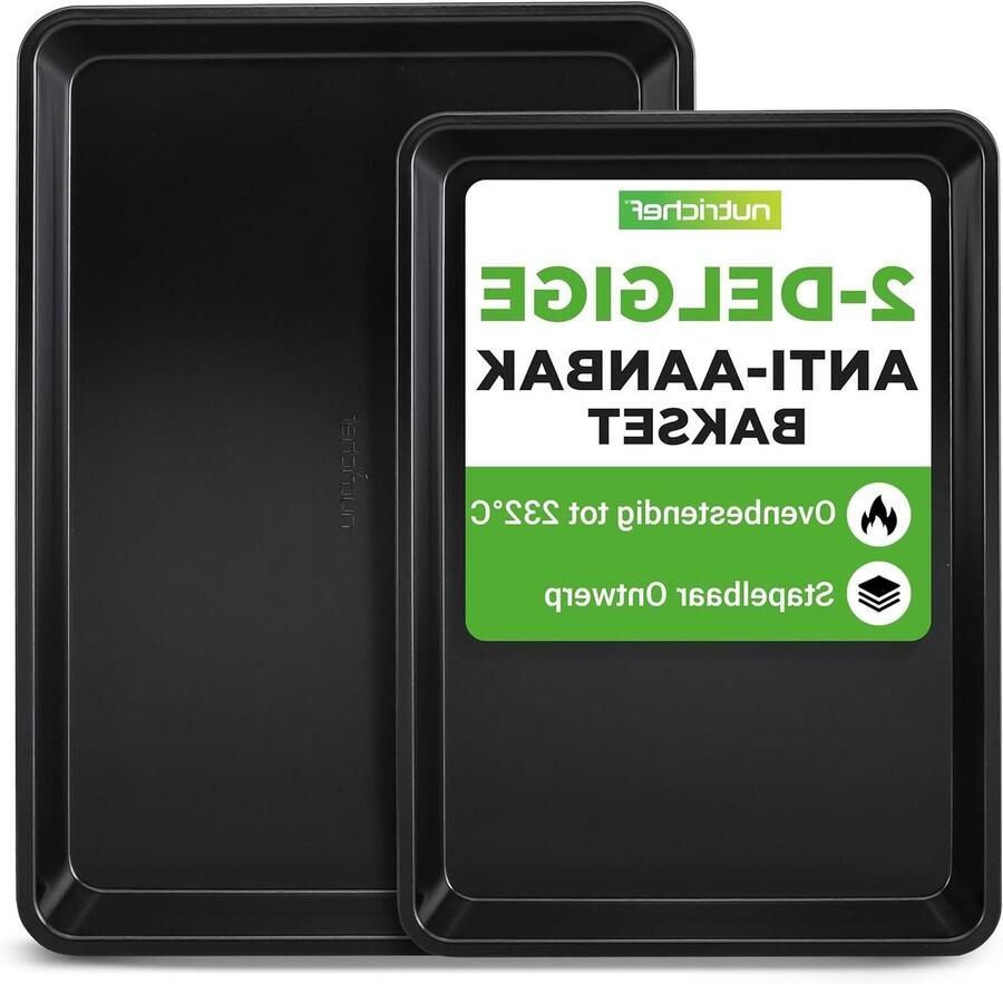 Bakplaat Set Oven Bakpan Koekjes Bakken Anti-aanbaklaag 2-delig Zwart