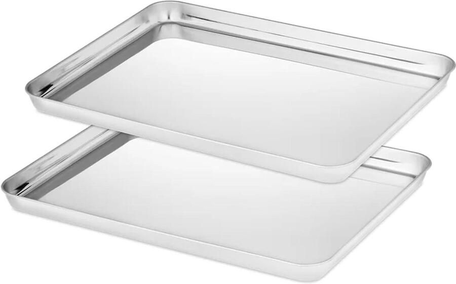 Bakplaat Set Ovenschaal Roestvrijstaal Bakken en Roosteren Voedselveilig Materiaal 40x30x2.5 cm Zilverkleurig