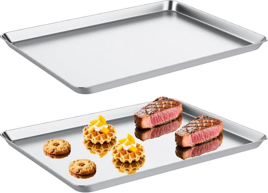 Bakplaat Set Oven Plaat Koken en Bakken RVS Materiaal 40x30 cm Zilver