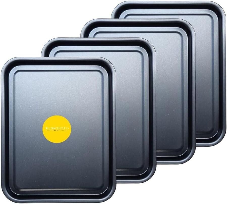 Bakplaat Set Oven Platen Bakken en Braden Antiaanbak Coating 38cm 4 Stuks Zwart