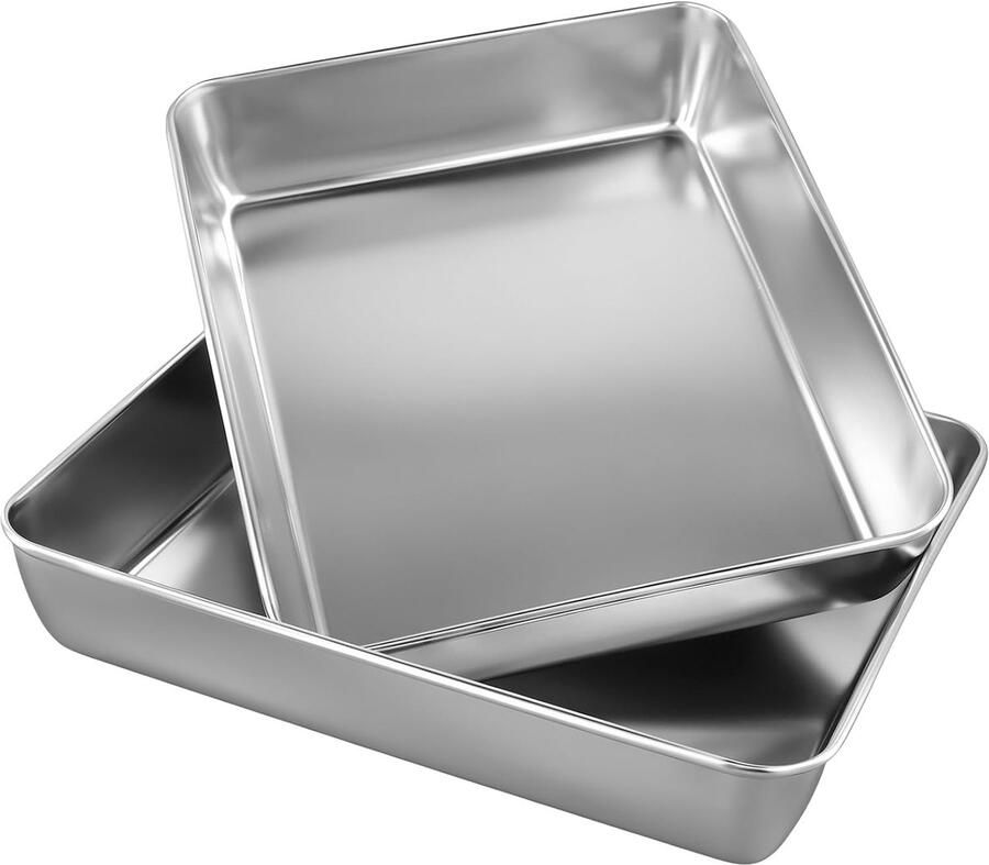 Bakplaat Set Oven Platen Bakken en Braden Roestvrij Staal 30x25cm en 35x30cm Zilver