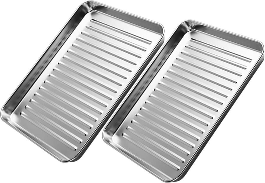Bakplaat Set Oven Platen Bakken en Braden Roestvrij Staal 41 x 31 cm Zilverkleurig