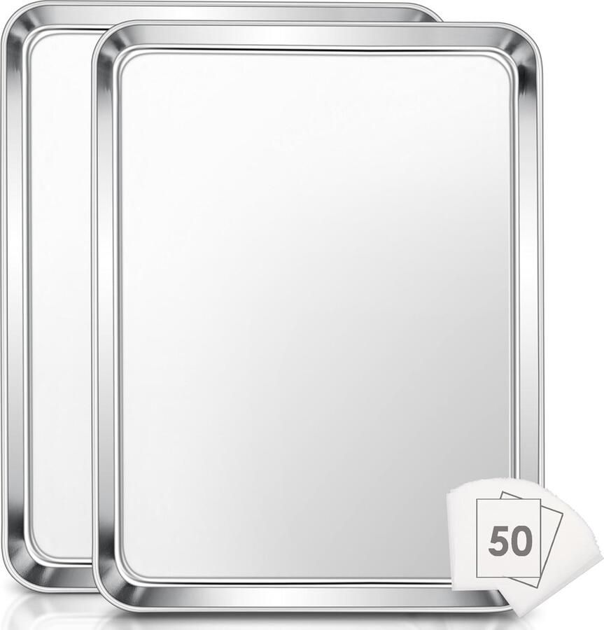 Bakplaat Set Oven Platen Koekjes Bakken Vaatwasmachinebestendig 50x35cm Zilver