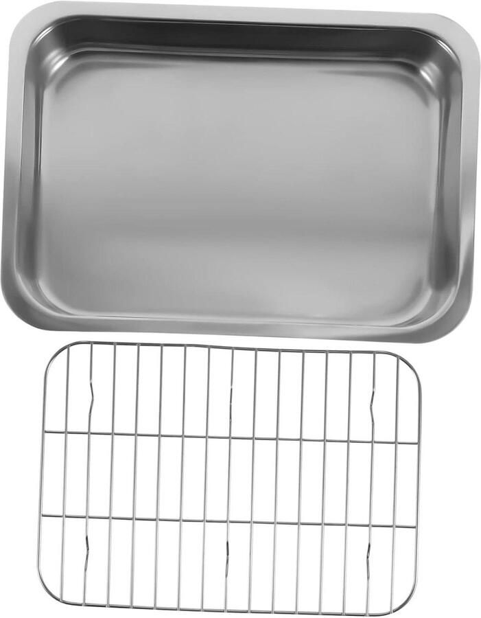 Bakplaat Set Oven Schaal Bakken en Serveren RVS Materiaal 36x26x6 cm Zilverkleurig