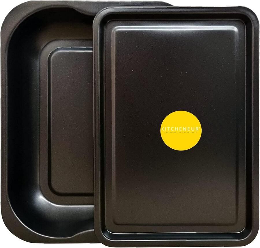 Bakplaat Set Ovenbakken Roosteren en Bakken Antiaanbaklaag 2 stuks 33cm Zwart - Foto 1