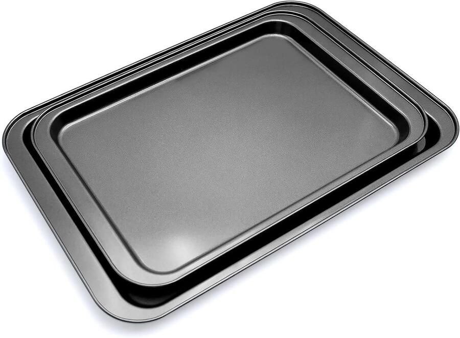 Bakplaat Set Ovenplaat Bakvorm Bakken en Braden Dubbele Non-stick Coating 42.5x28.5cm & 37.5x25.5cm Zwart