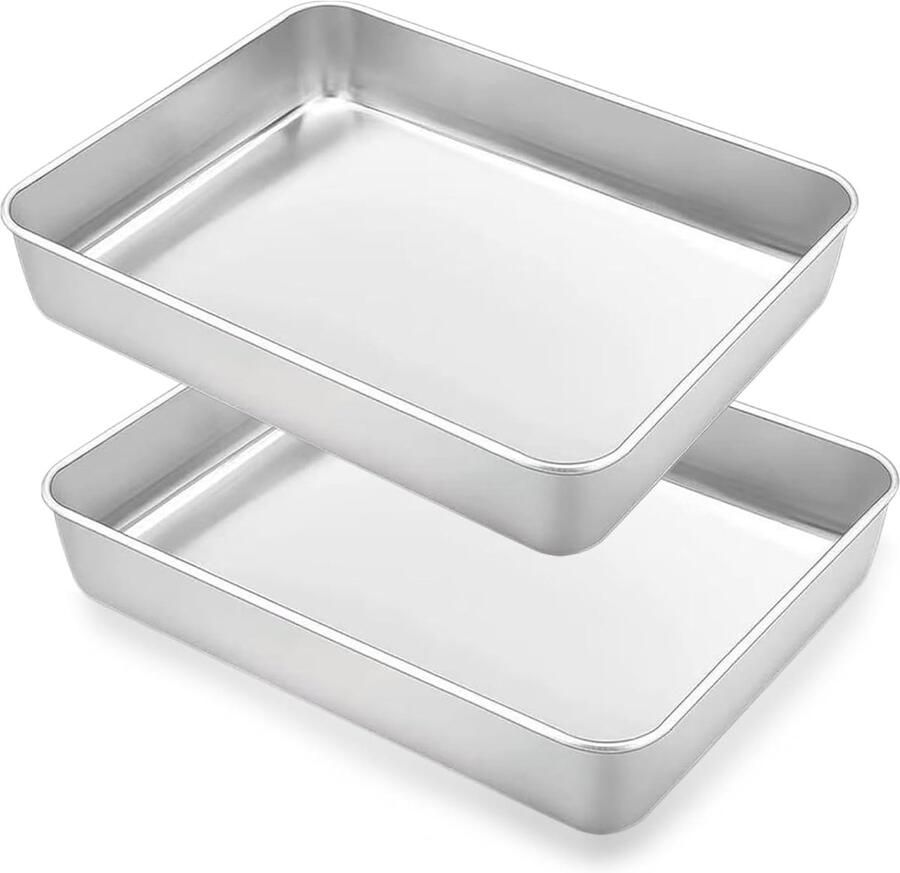 Bakplaat Set Ovenplaat Diep Bakken Braden Roestvrij Staal 30 x 25 x 5.5 cm Zilver