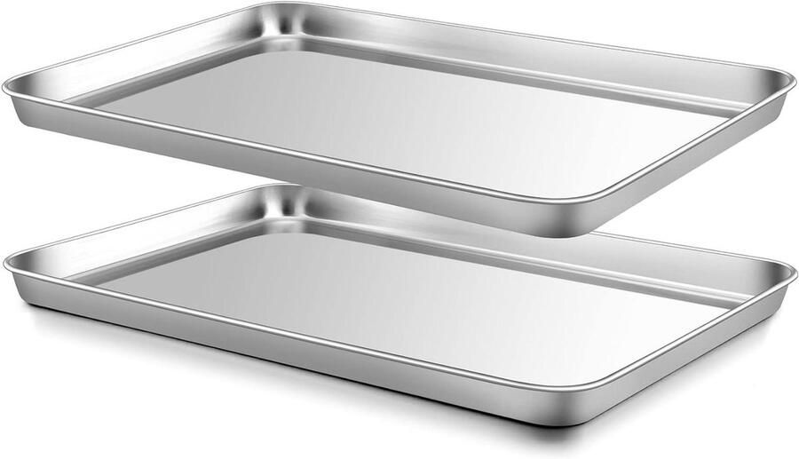 Bakplaat Set Ovenplaat Koekjes Bakken en Braden Roestvrij Staal 40.5 x 30.5 cm Zilver