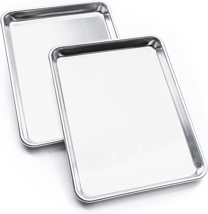 Bakplaat Set Ovenplaat Koekjesplaat Bakken en Roosteren Aluminium met Rand 24.4 x 33 cm Zilver