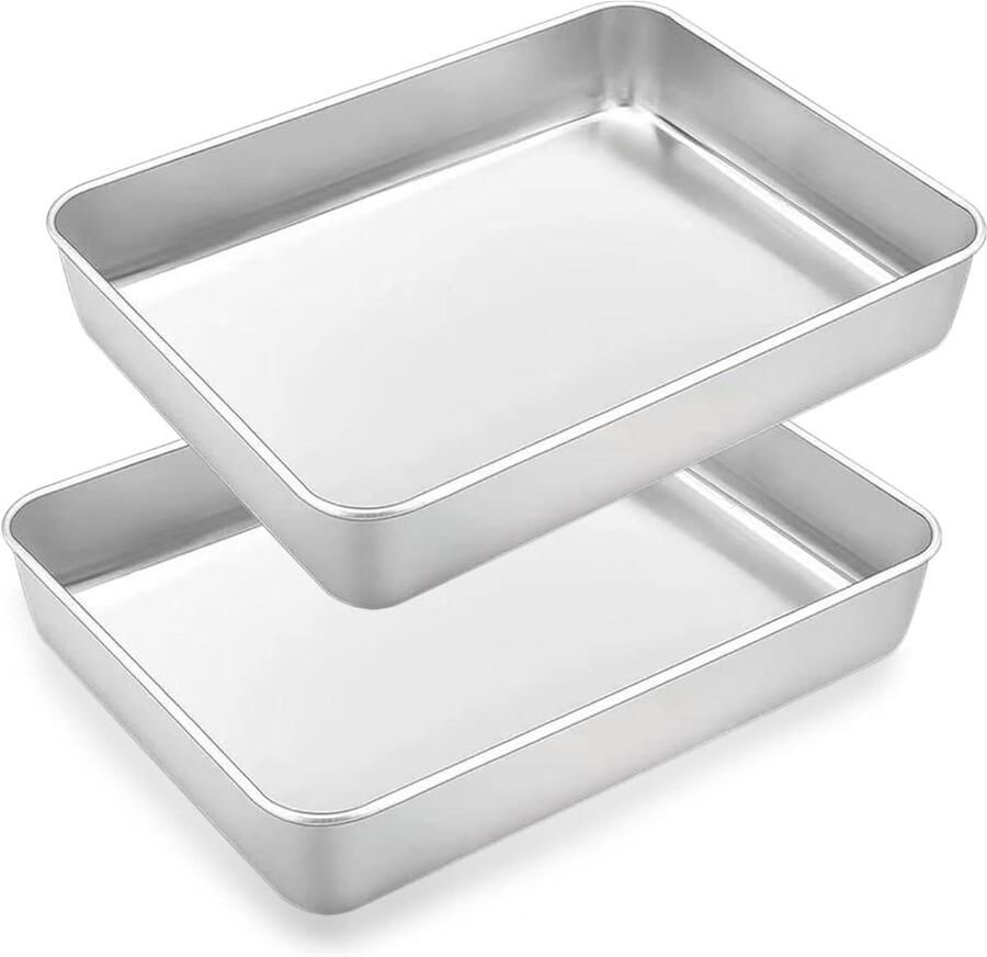 Bakplaat Set Ovenplaat Rechthoekig Bakken en Braden Roestvrij Staal 30 x 25 x 5.5 cm Zilver
