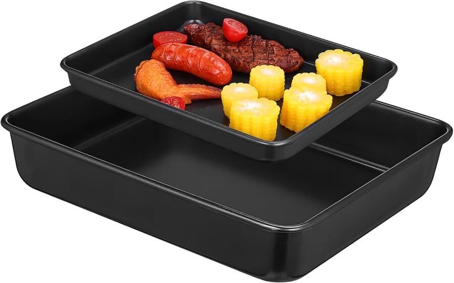 Bakplaat Set Ovenplaat Roestvrijstaal Bakken En Braden Verhoogde Rand Antiaanbak 32x27x6cm zwart