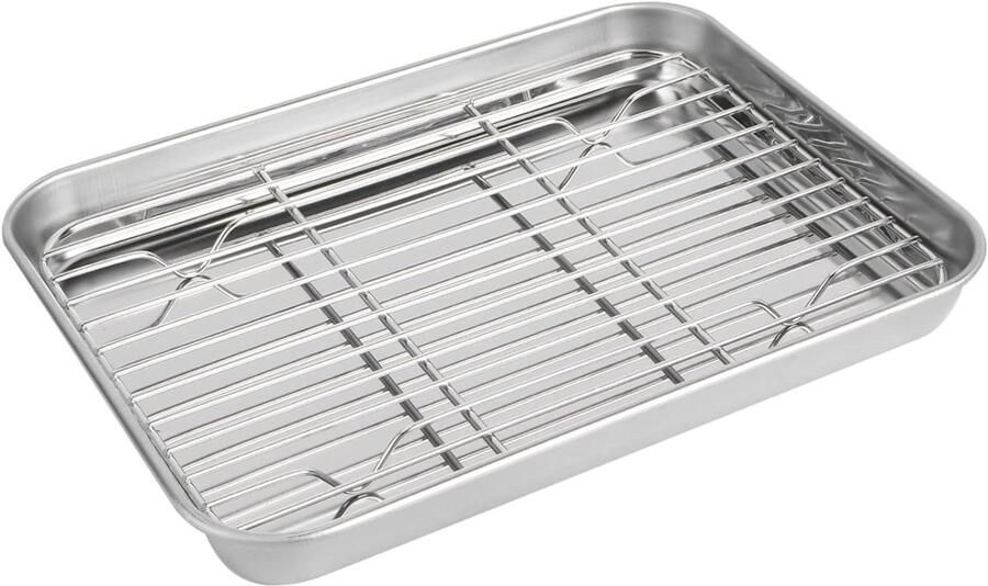 Bakplaat Set Ovenplaat Rooster Bakken en Braden Vaatwasmachinebestendig 23.50X17.80X2.50CM Zilver