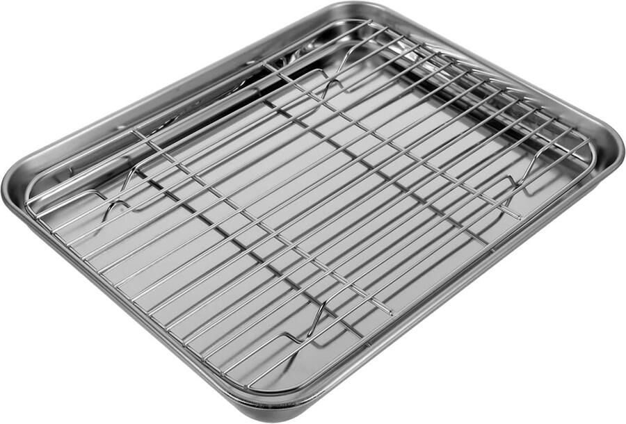 Bakplaat Set Ovenplaat Rooster Dagelijks Gebruik Keuken Uitneembaar Rek 26x20x2.5 cm Zilver