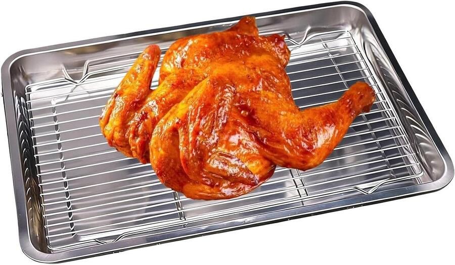 Bakplaat Set Ovenplaat Rooster Koken Bakken Verhoogde Randen 40x30cm Zilver