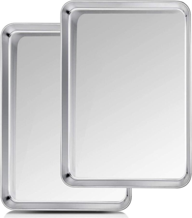 Bakplaat Set Ovenplaat Vorm Bakken en Braden Vaatwasserbestendig 33x17x1.5cm Zilverkleurig