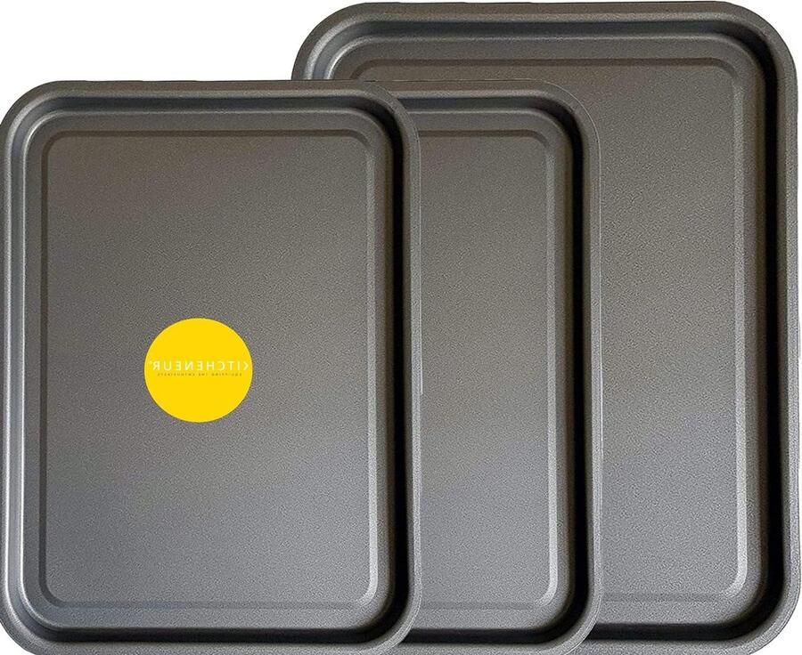 Bakplaat Set Ovenplaten Bakblikken Bakken Koken Antiaanbaklaag Vaatwasmachinebestendig 38cm 35cm 3-Pack Grijs