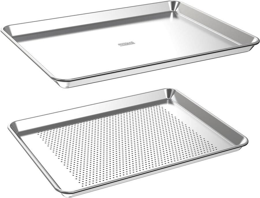 Bakplaat Set Ovenplaten Bakken en Braden Perforatie voor Luchtcirculatie 45.5 x 33 cm Zilver