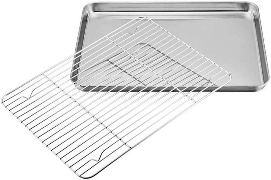 Bakplaat Set Ovenrooster Bakken en Grillen Roestvrij Staal 40x30cm Zilver