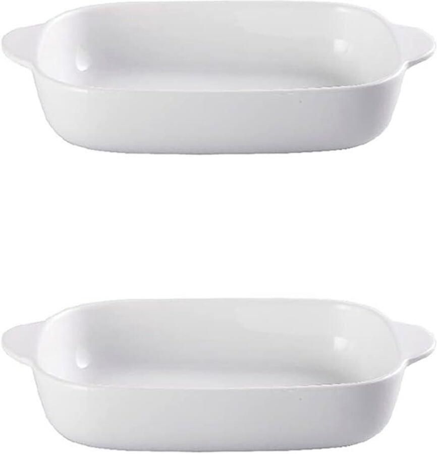 Bakplaat Set Ovenschaal Porselein Bakken en Braden Set van Twee 22 cm Wit
