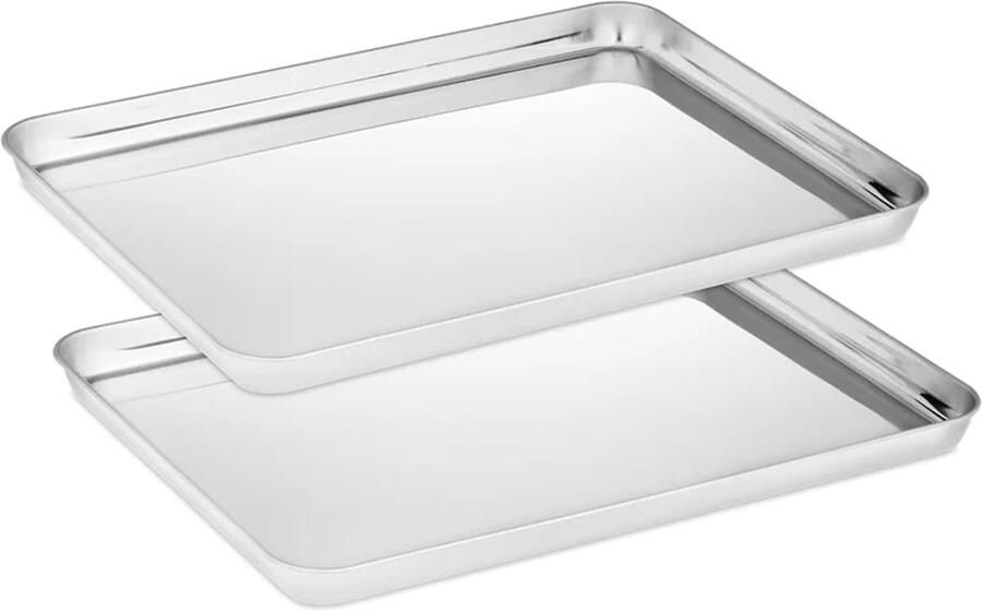 Bakplaat Set Ovenschaal Roestvrijstaal Bakken en Braden Voedselveilig Materiaal 40x30 cm Zilverkleurig
