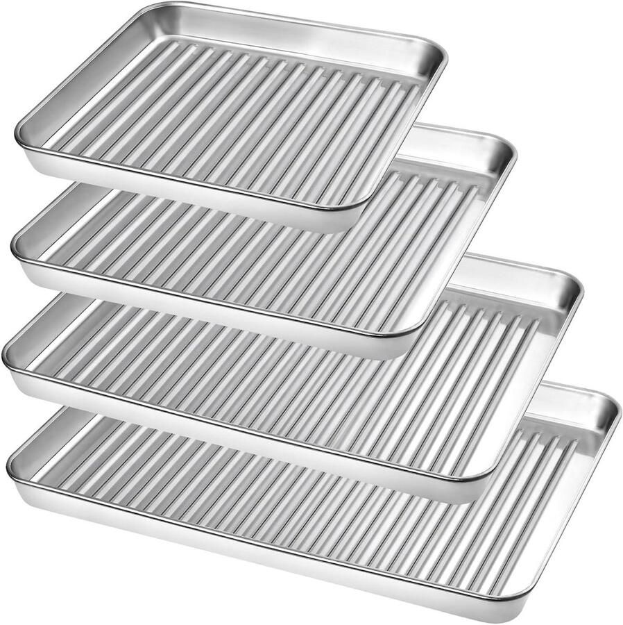 Bakplaat Set Ovenschaal Roestvrijstaal Thuis Koken Gegolfd Antiaanbakontwerp 405 x 304 cm Zilver