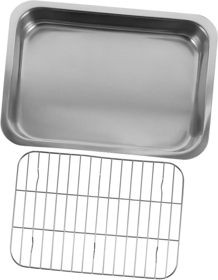 Bakplaat Set Roestvrij Staal Oven Gebruik Met Rooster Large Size Zilver