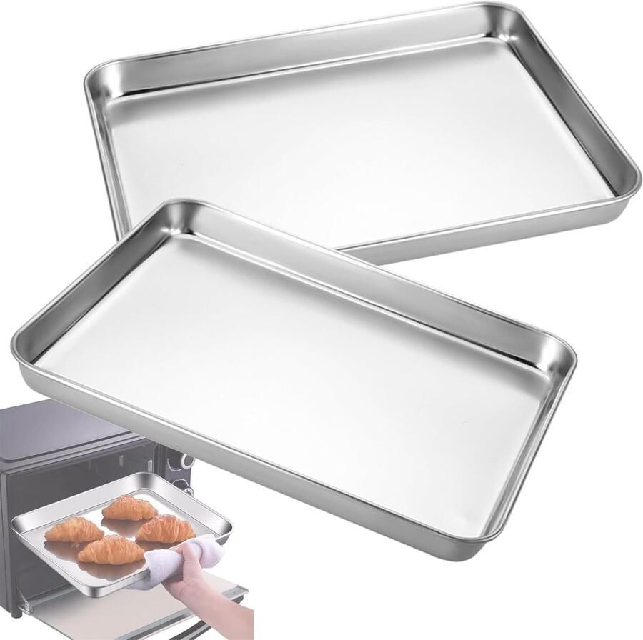 Bakplaat Set Roestvrijstaal Ovenplaat Bakken en Braden Verdikt Eénstuk Ontwerp 40.5 x 30.5 cm Zilverkleurig