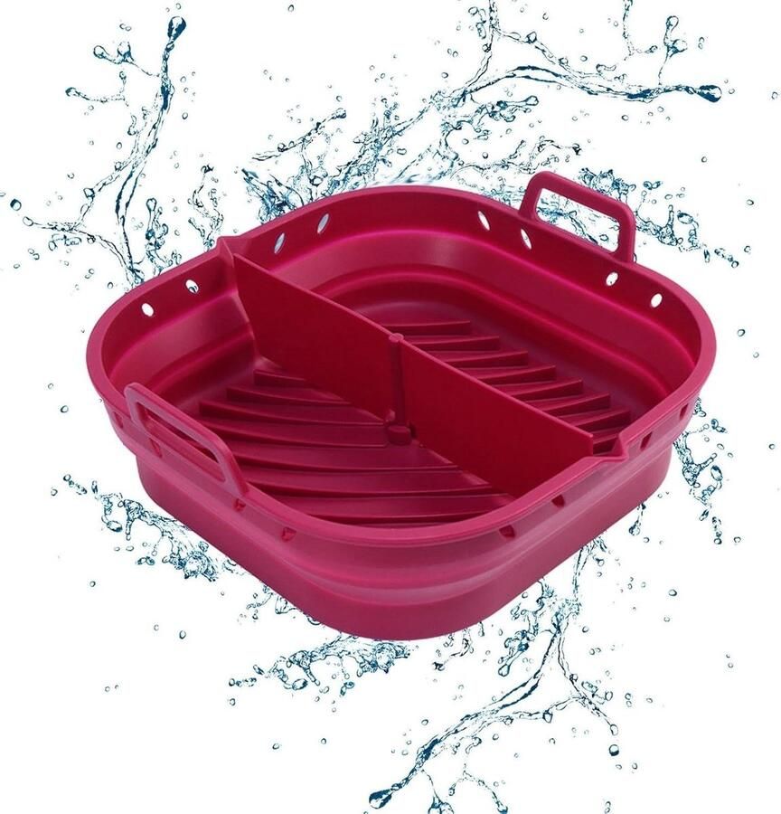 Bakplaat voor airfryer Hittebestendige mand Veilig koken Opvouwbaar ontwerp 23 cm breed Rood