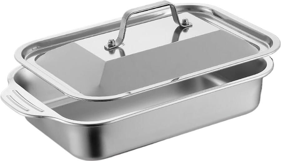 Bakplaat Vorm Ovenschaal met deksel Bakken en Braden Roestvrij staal 465 cm Zilverkleurig