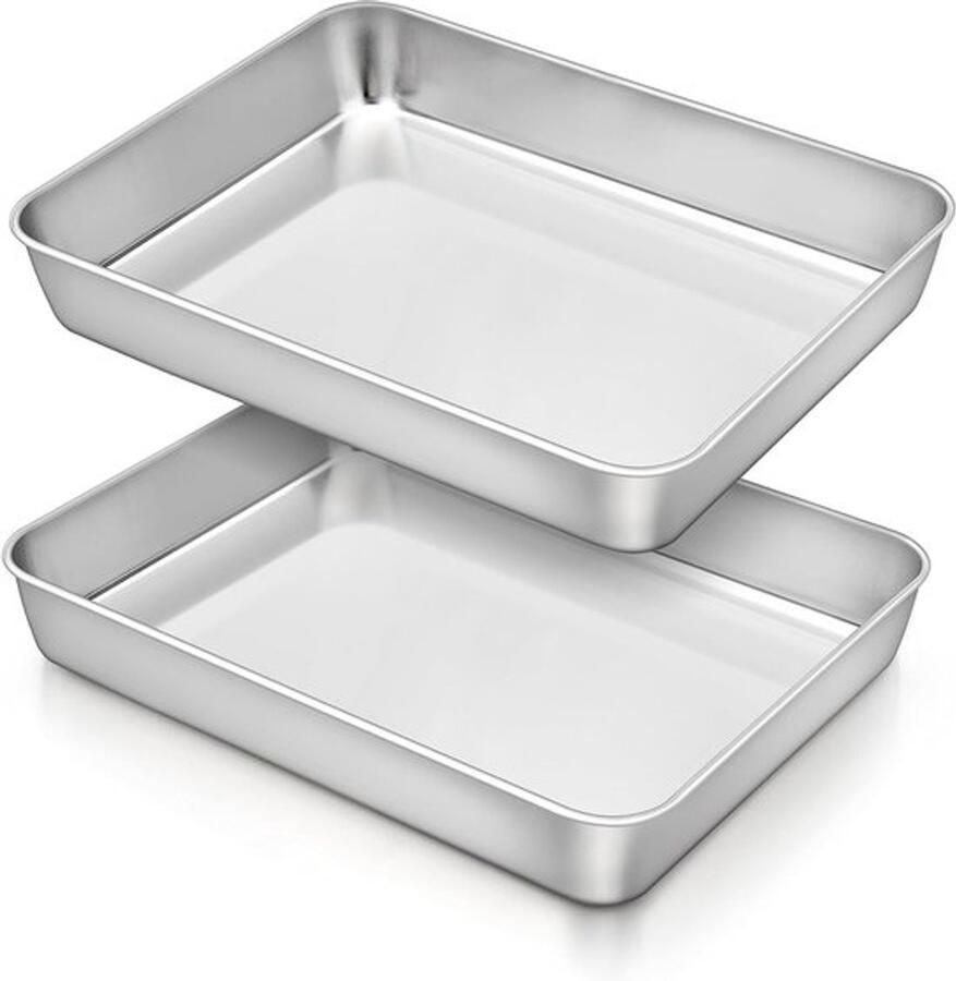 Bakplaatenset van 2 stuks roestvrij staal ovenplaat voor bakken en braden 5 cm diep rechthoekige bakplaat cakeplaat vaatwasmachinebestendig 26 5 x 20 5 x 4 8 cm ideaal voor thuisgebruik en professioneel koken