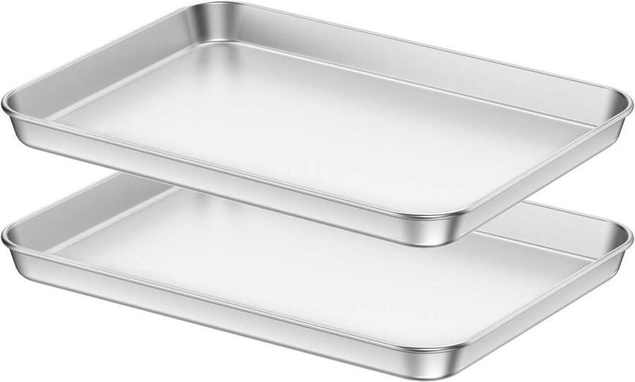 Bakplaten 2 stuks Bakpannen Oven Dienblad Bakken Thuis Roestvrij Staal 31 x 25 cm Zilver