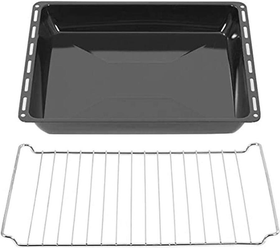 Bakplaten en Roosterset 42 2 x 37 cm Geëmailleerde Vetpan en Verchroomd Ovenrooster Krasbestendig en Roestvrij 4 5 cm diep
