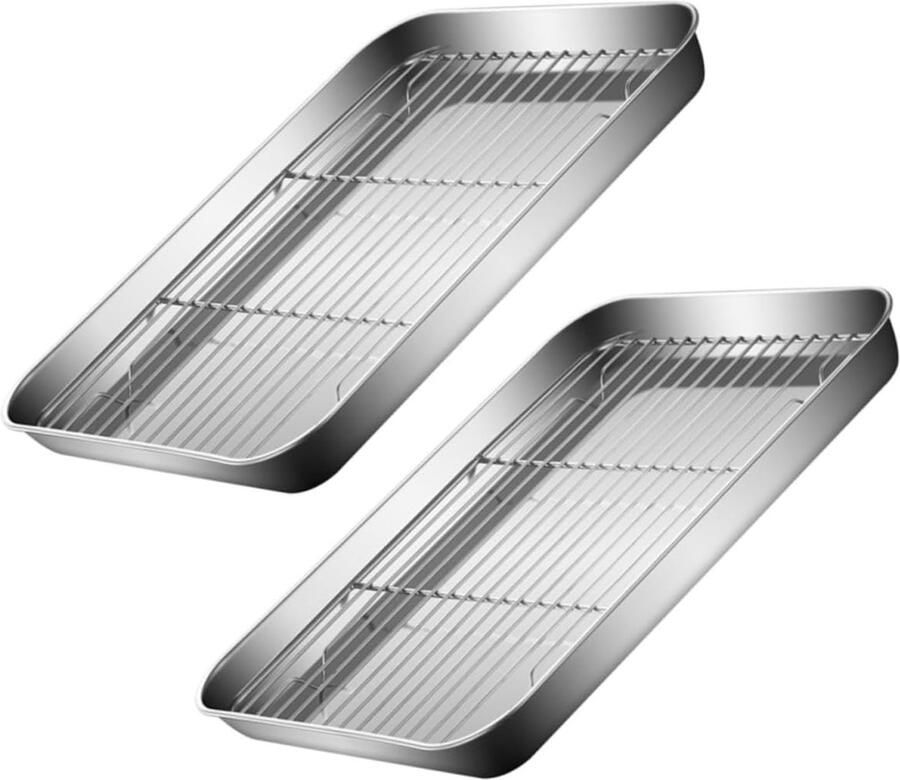 Bakplaten met rek Ovenschalen RVS Thuis bakken Antislip ontwerp 2 sets Zilver