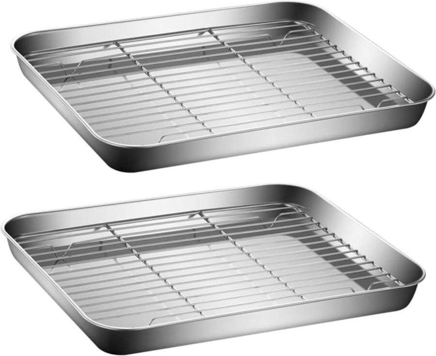 Bakplaten met rek Ovenschalen set Ovenbereidingen Roestvrij staal 2 sets Zilver