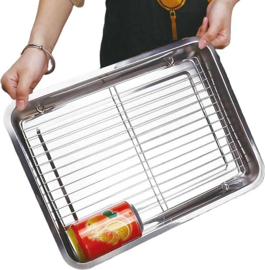 Bakplaat met rek Ovenplaat rooster Bakken en grillen Antiaanbaklaag roestvrij staal 40x30cm Zilver