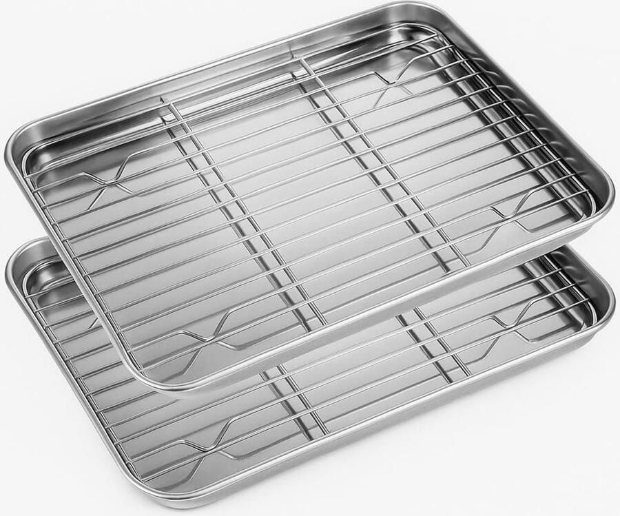 Bakplaten met roosters Ovenroosters Bakken en afkoelen Verhoogd ontwerp 26x20x25 cm Zilver