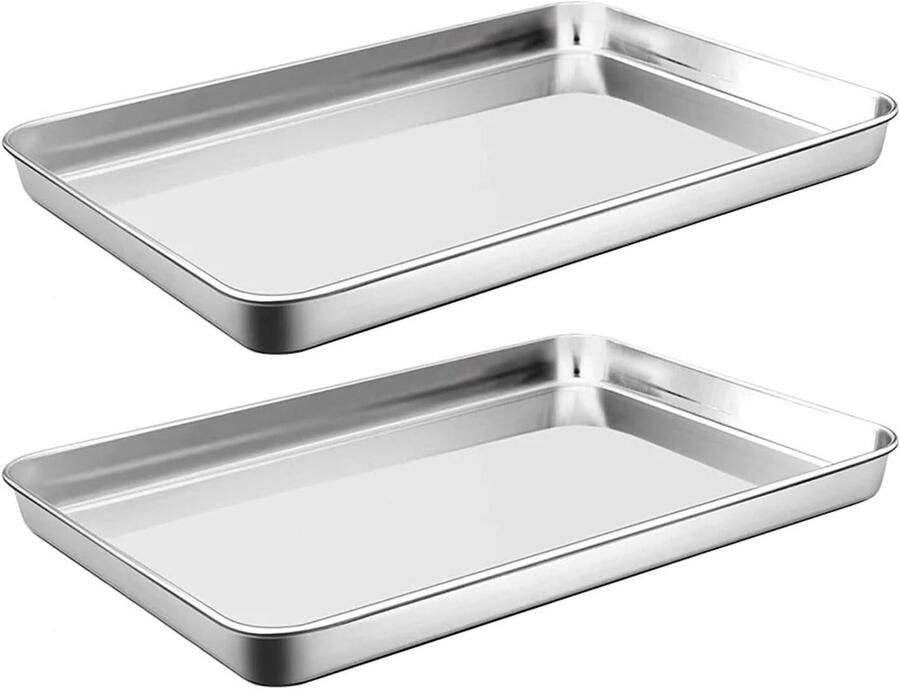 Bakplaten Oven Grill Onder Dienblad Bakken en Grillen Anti-aanbak Emaile 2 stuks Zilver