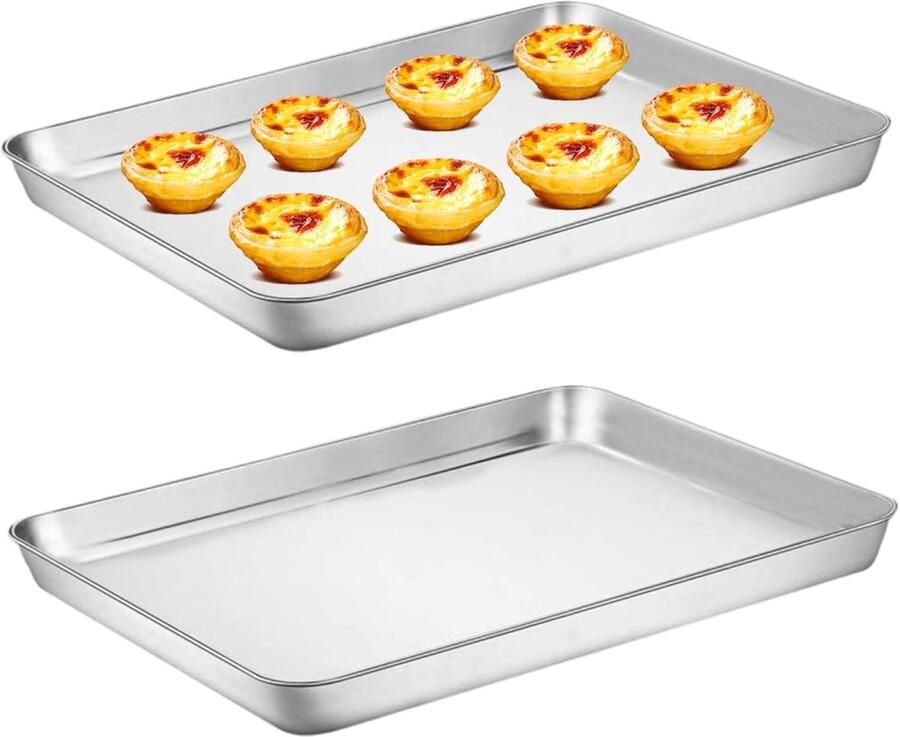 Bakplaten Roestvrijstaal Koekjesvellen Set Bakken en Braden Voedselveilig Materiaal 44x31 cm Zilver - Foto 1