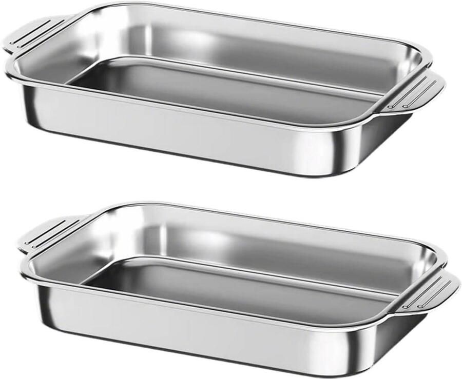 Bakplaten Roestvrijstaal Ovenvormen Set Culinair Bakken Met Handgrepen 37x22x5 cm Geborsteld Metaal