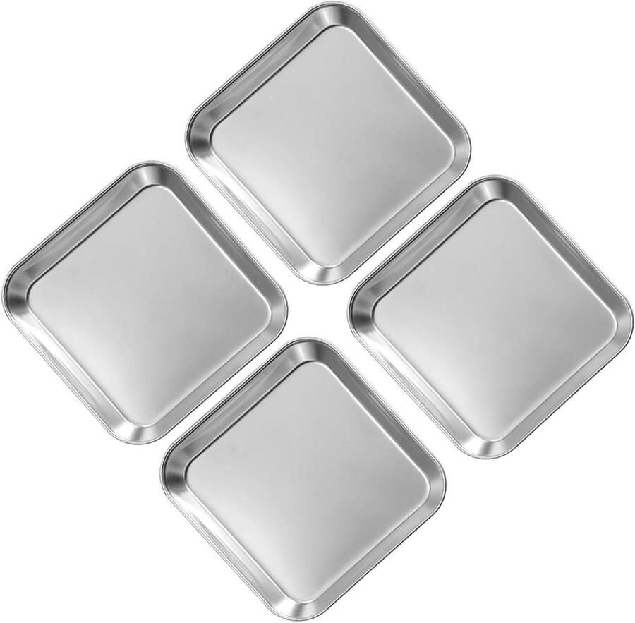 Bakplaten Set Bakblikken Ovenschaal Bakken en Braden Compact Roestvrij Staal 14 x 14 CM Zilver