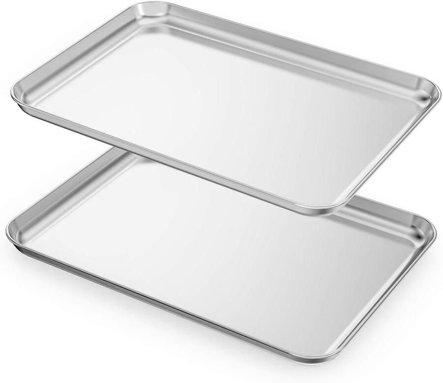 Bakplaten Set Bakvormen RVS Koekjes Bakken Gezond Roestvrij Staal 2 Stuks 24x16 Inch Zilverkleurig