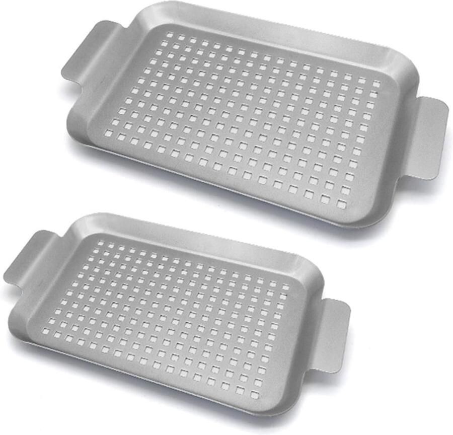 Bakplaten Set Grill Pan Buiten Koken Geperforeerd Ontwerp 2 Maten Zwart