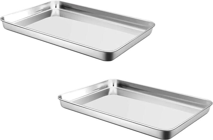 Bakplaten Set Oven Pannen Bakken en Grillen Roestvrij Staal 2 Stuks Zilver - Foto 1