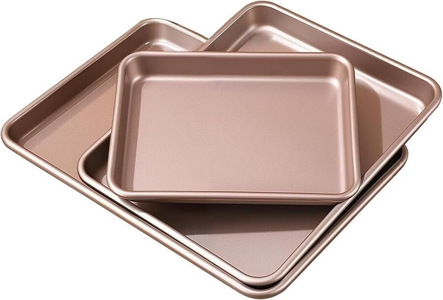 Bakplaten Set Ovenplaten Bakken en Braden Antiaanbaklaag 3 Maten Goud