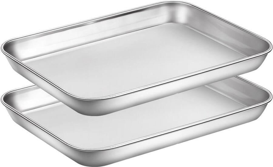 Bakplaten Set Ovenplaten Broodrooster Koekjes Bakken Roestvrij Staal 9 x 7 Inch Zilverkleurig