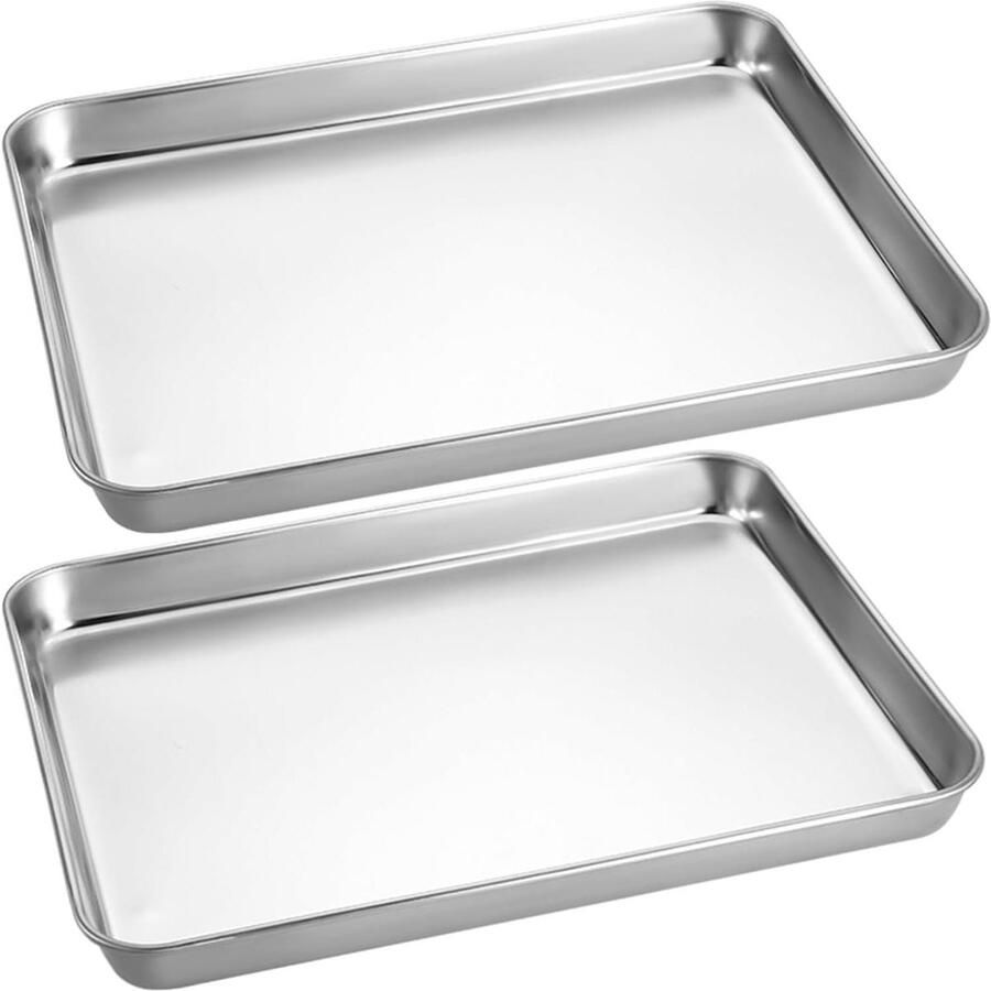 Bakplaten Set Ovenplaten Roestvrij Bakken en Braden Duurzaam Versterkt Staal 2 Stuks Zilver