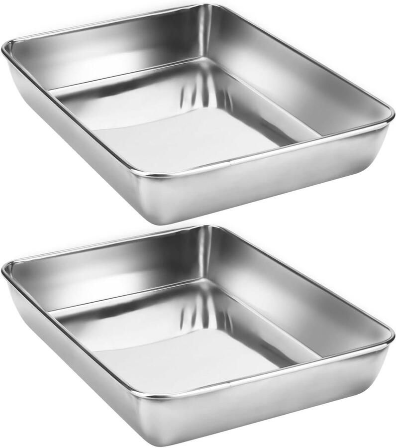 Bakplaten Set Ovenplaten Roestvrij Bakken en Braden Vaatwasmachinebestendig 30 x 24 x 5 cm Zilver